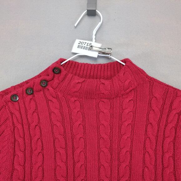 Croft & Barrow Red Cable Knit Sweater Women's S Button Mock Neck Classic Preppy - Picture 10 of 10
